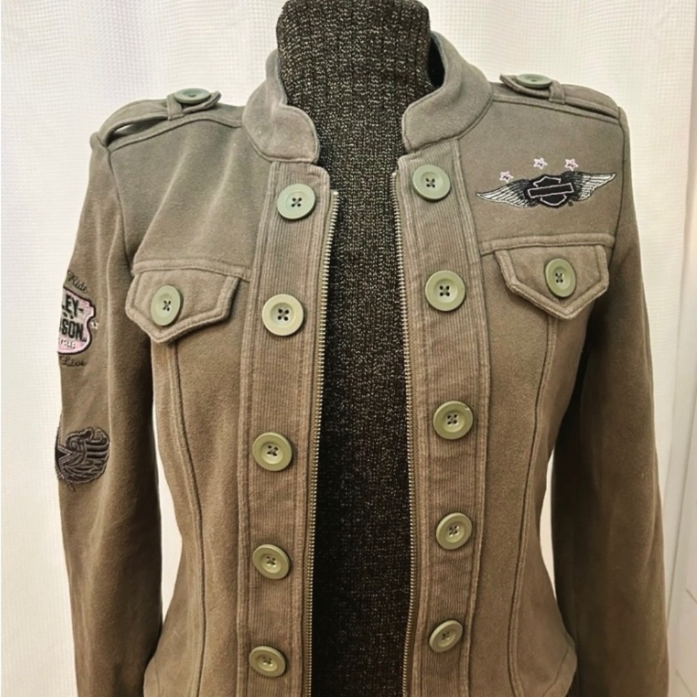 Harley-Davidson Olive Green Military Inspired Cotton Jacket - Picture 6 of 6
